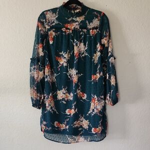 Japna Dark Teal Floral Dress